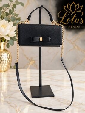 Black Mini Crossbody Handbag Wallet on Chain Gold Hardware Convertible